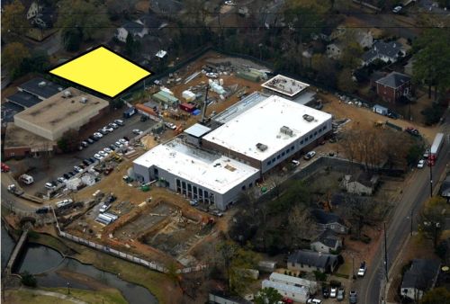 The yellow segment shows the approximate size of the proposed Exceptional Foundation addition. The agency's architect has repeatedly said the expansion would "square up" the recreational activity area. 